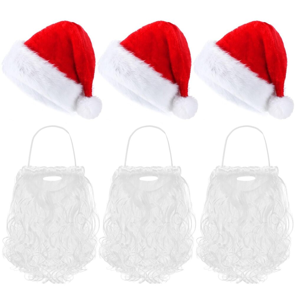 5897 3 Set Santa Claus Hats and Beards for Adults Christmas Cosplay Costume
